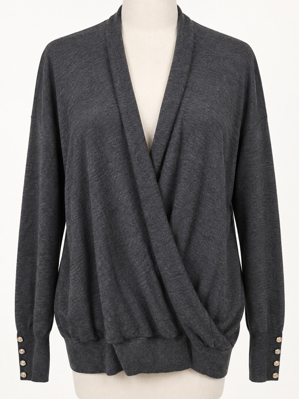 Chico's Charcoal Wrap Cardigan with Button Cuffs